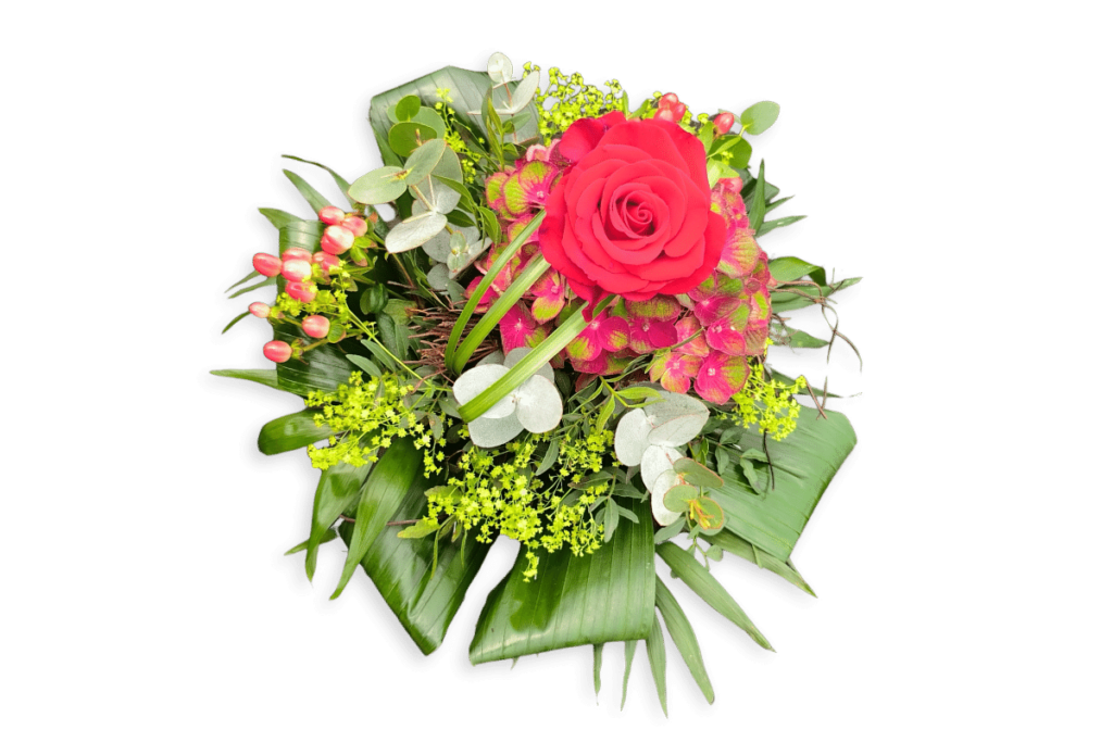 Ein eleganter Blumenstrauß namens Hortensienliebe mit einer Vielzahl von Hortensienblüten in verschiedenen Farben.